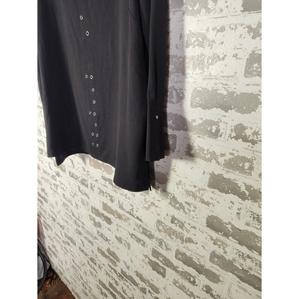Ming Wang Tunic Top Black Size XL Grommet Detail Lightweight Edgy Travel - Picture 5 of 12